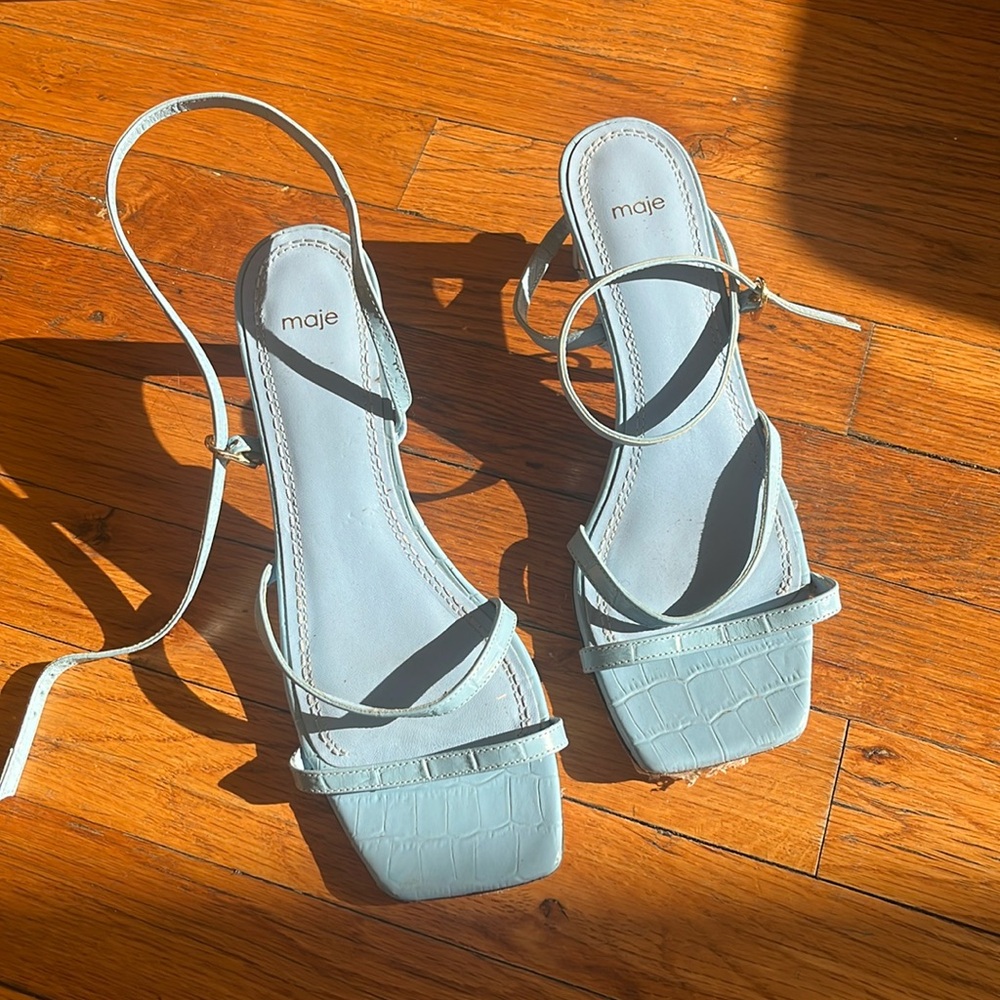 Maje Shoes | Maje Light Blue Farrie Croc Wrap Up Leather Sandal
